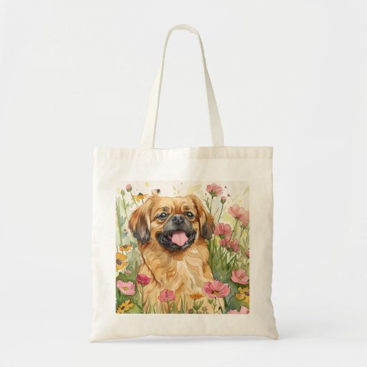 Pekingese Tote Bag – Watercolor Art Tragetasche (Vorne)