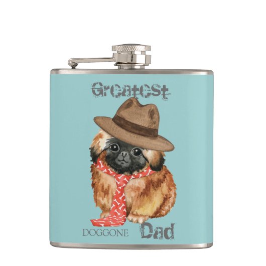 Pekingese Vater Hip Flask Flachmann (Vorderseite)