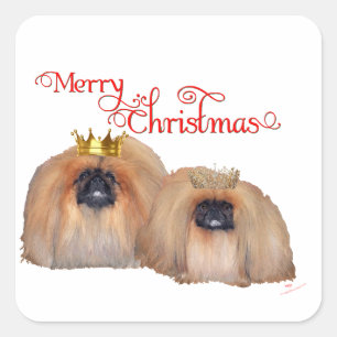 Pekingese Weihnachten Quadratischer Aufkleber