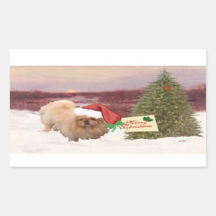Pekingese Weihnachten Rechteckiger Aufkleber