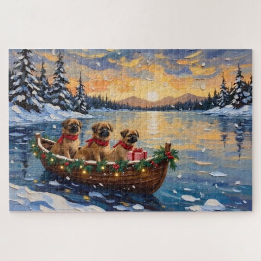 Pekingese Weihnachtsboot-Feiertag Puzzle (Horizontal)