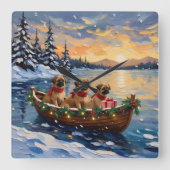 Pekingese Weihnachtsboot Urlaub Quadratische Wanduhr (Vorderseite)