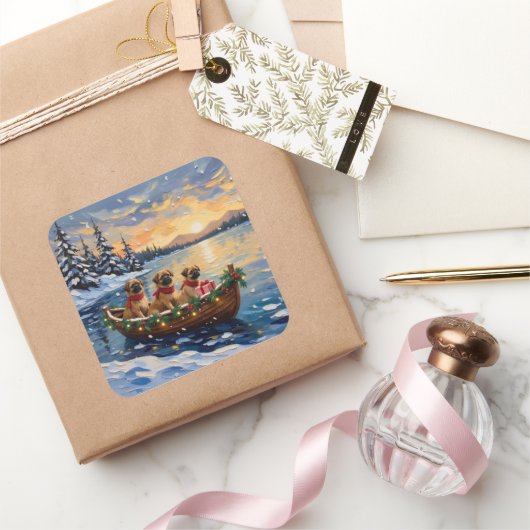 Pekingese Weihnachtsboot Urlaub Quadratischer Aufkleber (Schenken)