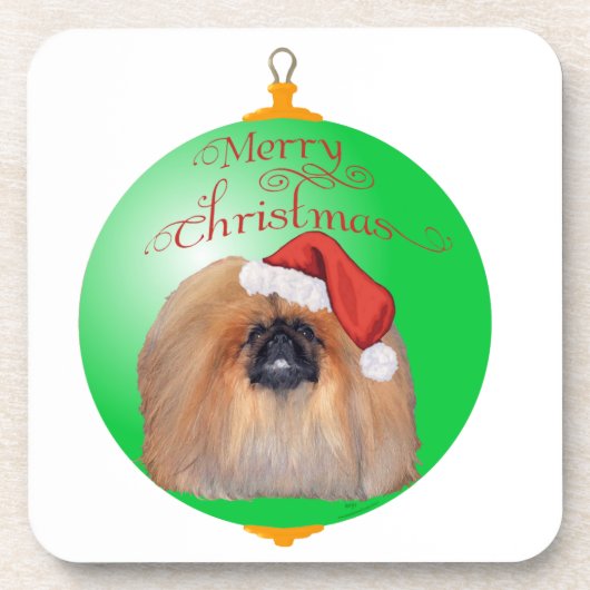 Pekingese Weihnachtsdekoration Getränkeuntersetzer (Vorderseite)