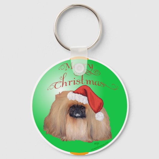 Pekingese Weihnachtsdekoration Schlüsselanhänger (Vorderseite)