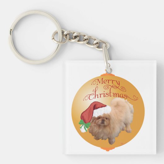 Pekingese Weihnachtsdekoration Schlüsselanhänger (Vorderseite)