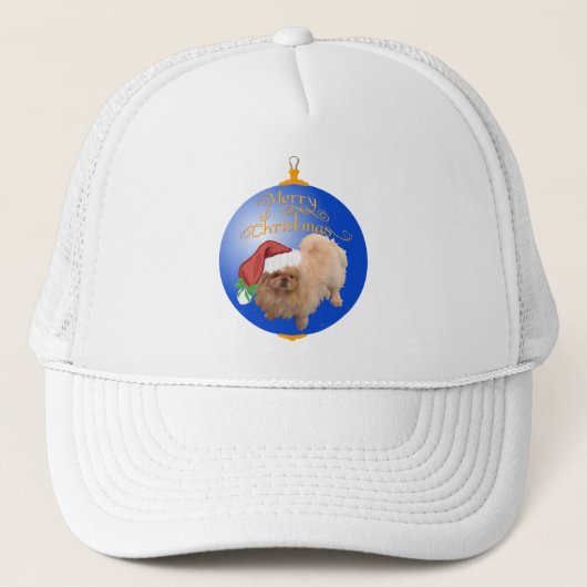 Pekingese Weihnachtsdekoration Truckerkappe (Vorderseite)