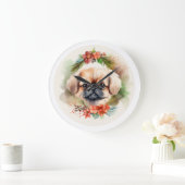 Pekingese Weihnachtsfeier Festliche Jungfrau Große Wanduhr (Zuhause)