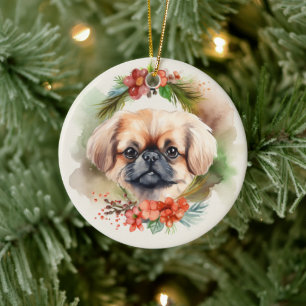 Pekingese Weihnachtsfeier Festliche Jungfrau Keramik Ornament