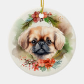 Pekingese Weihnachtsfeier Festliche Jungfrau Keramik Ornament (Vorne)