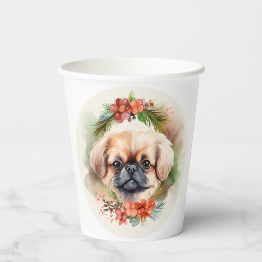 Pekingese Weihnachtsfeier Festliche Jungfrau Pappbecher (Rückseite)