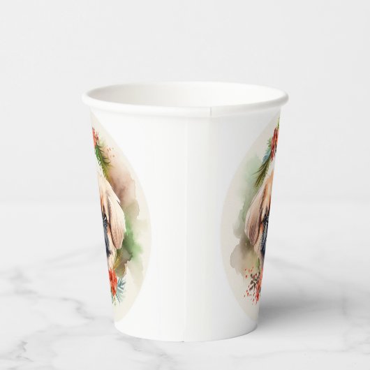 Pekingese Weihnachtsfeier Festliche Jungfrau Pappbecher (Rechts)