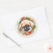 Pekingese Weihnachtsfeier Festliche Jungfrau Runder Aufkleber (Umschlag)