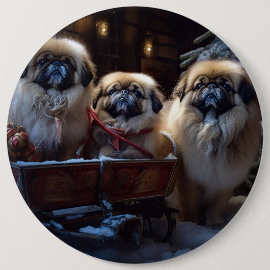 Pekingese Weihnachtsfeiertage Button (Vorderseite)