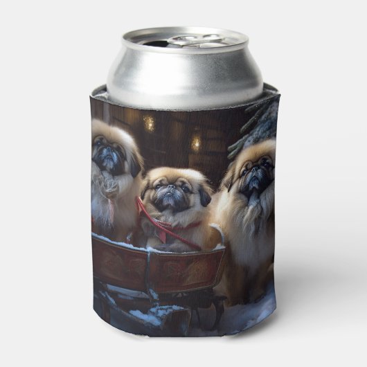 Pekingese Weihnachtsfeiertage Dosenkühler (Kanne Vorderseite)