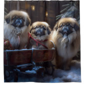 Pekingese Weihnachtsfeiertage Duschvorhang (Vorderseite)