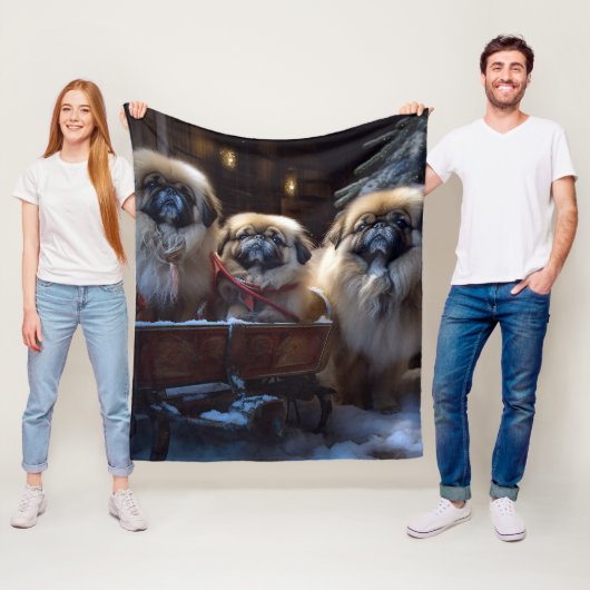 Pekingese Weihnachtsfeiertage Fleecedecke (Beispiel)