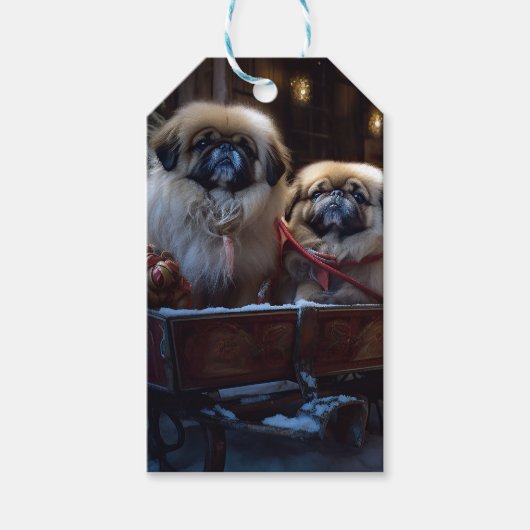 Pekingese Weihnachtsfeiertage Geschenkanhänger (Vorderseite)