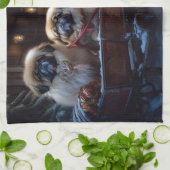 Pekingese Weihnachtsfeiertage Geschirrtuch (Gefaltet)