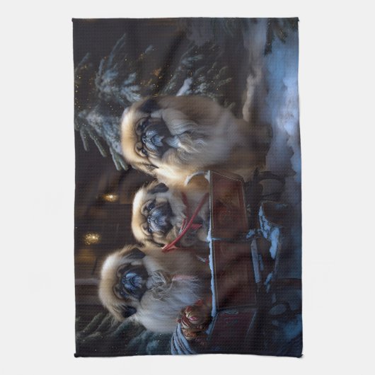 Pekingese Weihnachtsfeiertage Geschirrtuch (Vertikal)