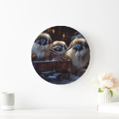 Pekingese Weihnachtsfeiertage Große Wanduhr (Zuhause)
