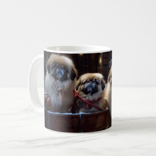 Pekingese Weihnachtsfeiertage Kaffeetasse (Vorderseite Links)