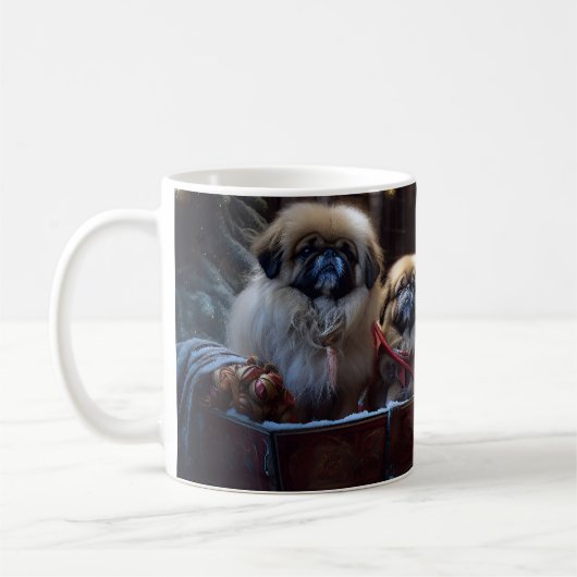 Pekingese Weihnachtsfeiertage Kaffeetasse (Links)