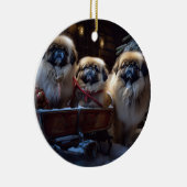 Pekingese Weihnachtsfeiertage Keramik Ornament (Rechts)
