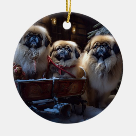 Pekingese Weihnachtsfeiertage Keramik Ornament (Vorne)