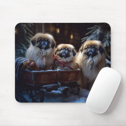 Pekingese Weihnachtsfeiertage Mousepad (Mit Mouse)