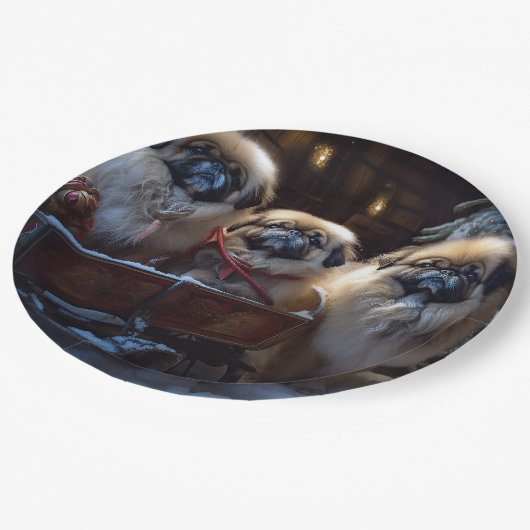 Pekingese Weihnachtsfeiertage Pappteller (Schrägansicht)