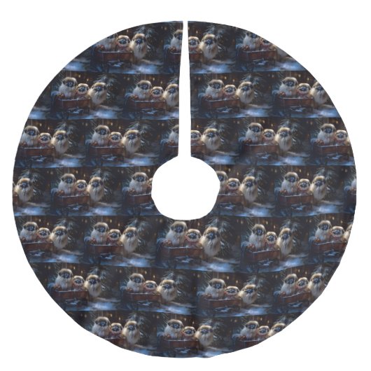 Pekingese Weihnachtsfeiertage Polyester Weihnachtsbaumdecke (Vorderseite)