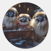 Pekingese Weihnachtsfeiertage Runder Aufkleber (Vorderseite)