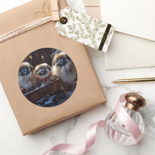 Pekingese Weihnachtsfeiertage Runder Aufkleber (Schenken)