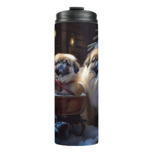 Pekingese Weihnachtsfeiertage Thermosbecher