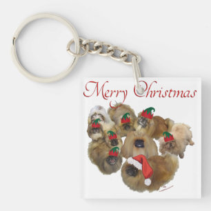 Pekingese-Weihnachtsgruppe Schlüsselanhänger