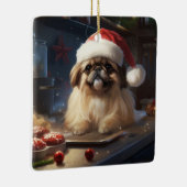 Pekingese Weihnachtskost Feiertag Keramikornament (Rechts)