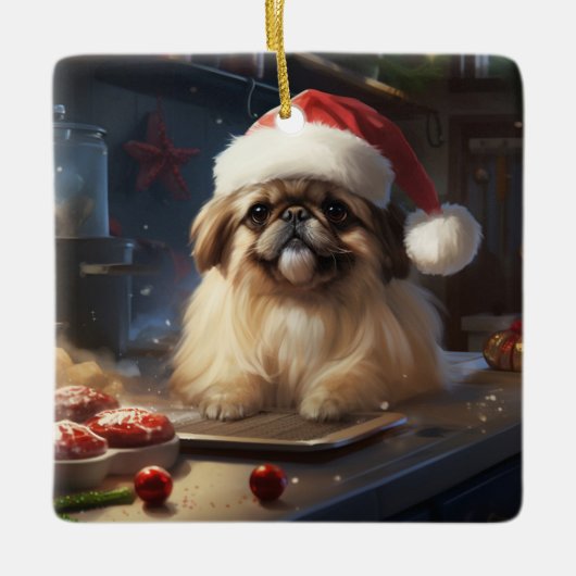 Pekingese Weihnachtskost Feiertag Keramikornament (Vorderseite)