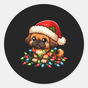 Pekingese Weihnachtslicht Hund Funny Xmas Runder Aufkleber