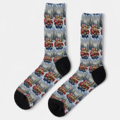 Pekingese Weihnachtsroter LKW Urlaub Socken (Linkes Detail)