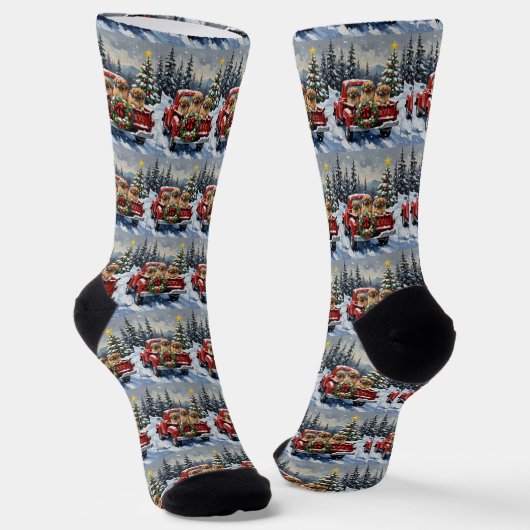 Pekingese Weihnachtsroter LKW Urlaub Socken (Gewinkelt)