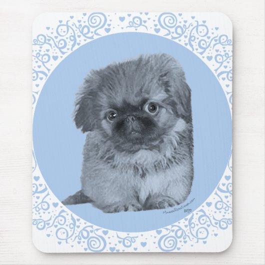 Pekingese Welpe Blau Mousepad (Vorne)