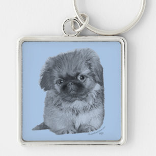 Pekingese Welpe Blau Schlüsselanhänger