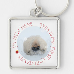 Pekingese-Welpe erstes Weihnachten Schlüsselanhänger