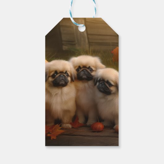 Pekingese Welpe Herbst Delight Pumpen Geschenkanhänger (Rückseite)