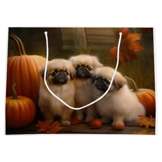 Pekingese Welpe Herbst Delight Pumpen Große Geschenktüte (Vorderseite)