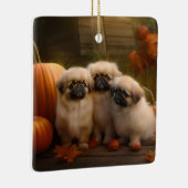 Pekingese Welpe Herbst Delight Pumpen Keramikornament (Rechts)