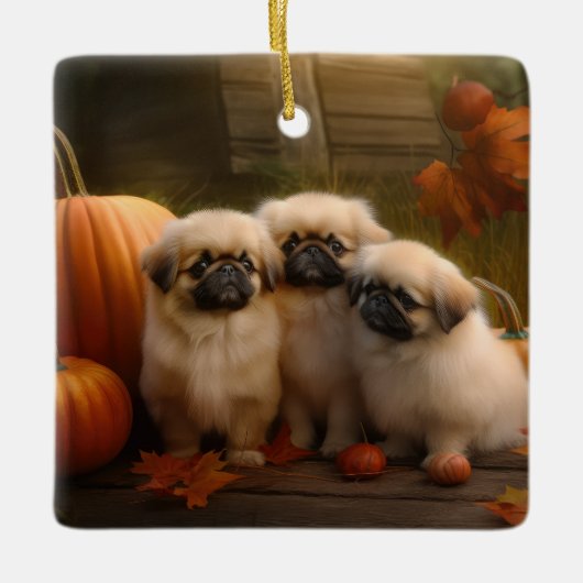 Pekingese Welpe Herbst Delight Pumpen Keramikornament (Vorderseite)