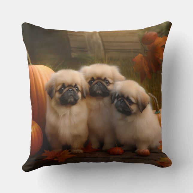 Pekingese Welpe Herbst Delight Pumpen Kissen (Rückseite)