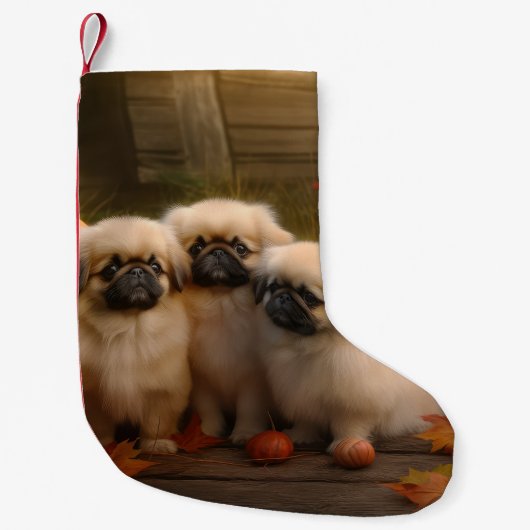 Pekingese Welpe Herbst Delight Pumpen Kleiner Weihnachtsstrumpf (Vorderseite)
